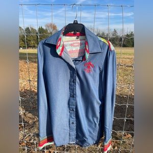 Blue/denim thunderbird brand rodeo shirt. Size XL but fits like L/M